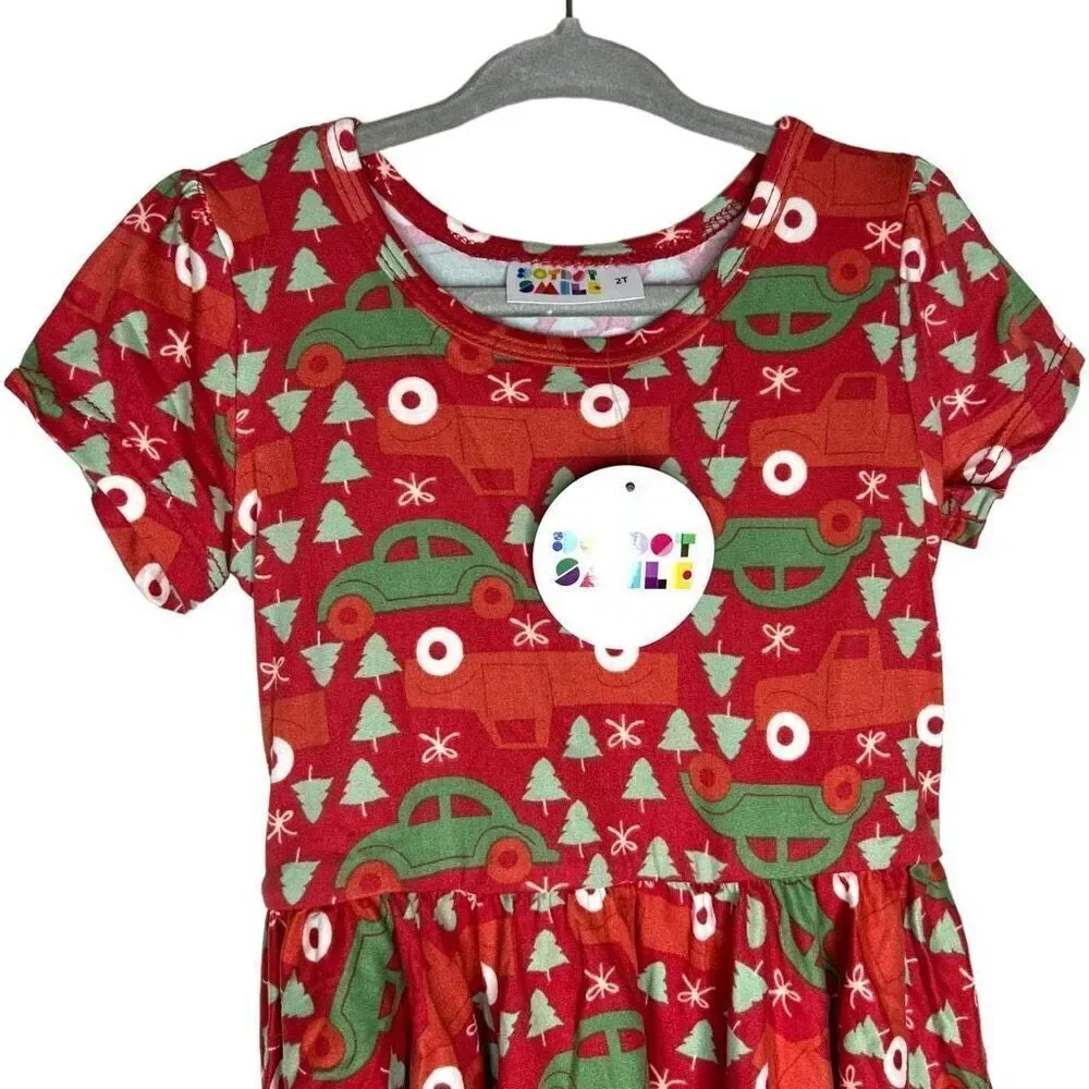 NEW Dot Dot Smile Red Christmas Cars Trucks Cap Sleeve Dress 2T